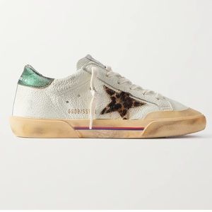 Golden Goose Superstar Penstar distressed leather, leopard-print-trimmed rubber
